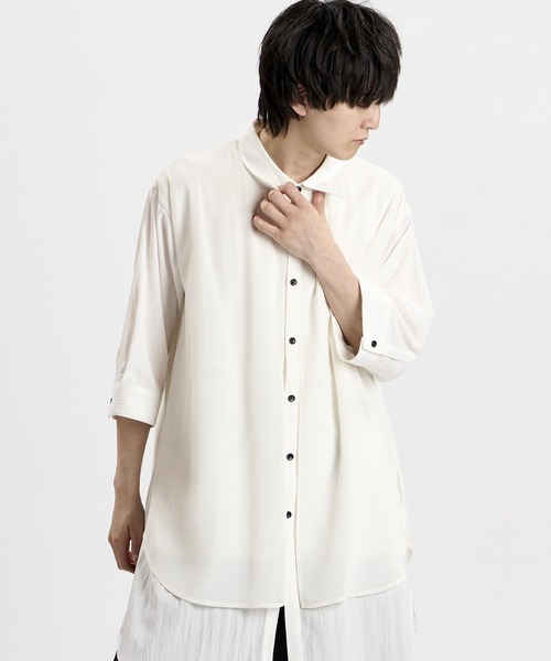 NO ID.(ノーアイディ)の「【NO ID.】Half Sleeve Sheer Layered Long Shirt / ハーフスリーブ シアー レイヤード ロング シャツ(シャツ/ブラウス・メンズ・ホワイト/グレー/ブラック・ONE SIZE)」の12枚目の写真