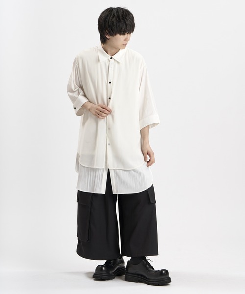 NO ID.(ノーアイディ)の「【NO ID.】Half Sleeve Sheer Layered Long Shirt / ハーフスリーブ シアー レイヤード ロング シャツ(シャツ/ブラウス・メンズ・ホワイト/グレー/ブラック・ONE SIZE)」の15枚目の写真
