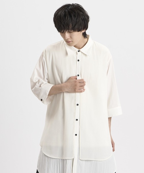 NO ID.(ノーアイディ)の「【NO ID.】Half Sleeve Sheer Layered Long Shirt / ハーフスリーブ シアー レイヤード ロング シャツ(シャツ/ブラウス・メンズ・ホワイト/グレー/ブラック・ONE SIZE)」の13枚目の写真
