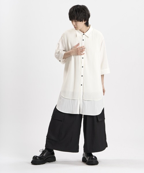 NO ID.(ノーアイディ)の「【NO ID.】Half Sleeve Sheer Layered Long Shirt / ハーフスリーブ シアー レイヤード ロング シャツ(シャツ/ブラウス・メンズ・ホワイト/グレー/ブラック・ONE SIZE)」の16枚目の写真