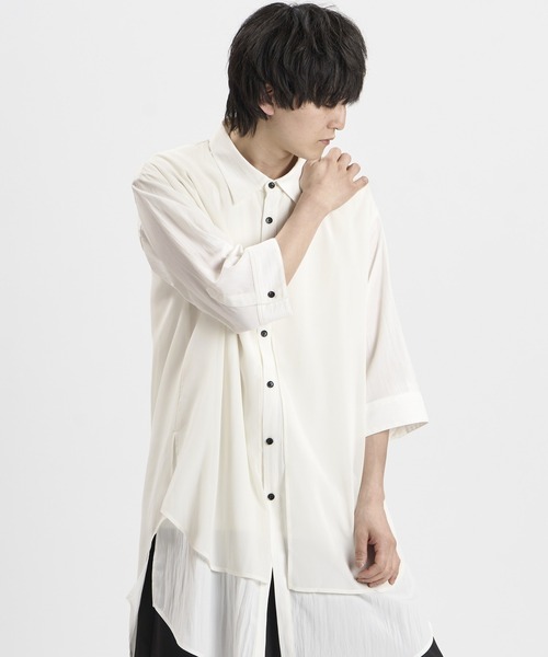 NO ID.(ノーアイディ)の「【NO ID.】Half Sleeve Sheer Layered Long Shirt / ハーフスリーブ シアー レイヤード ロング シャツ(シャツ/ブラウス・メンズ・ホワイト/グレー/ブラック・ONE SIZE)」の18枚目の写真