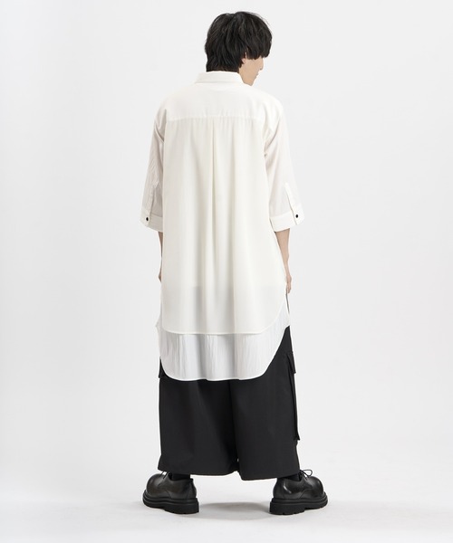 NO ID.(ノーアイディ)の「【NO ID.】Half Sleeve Sheer Layered Long Shirt / ハーフスリーブ シアー レイヤード ロング シャツ(シャツ/ブラウス・メンズ・ホワイト/グレー/ブラック・ONE SIZE)」の19枚目の写真