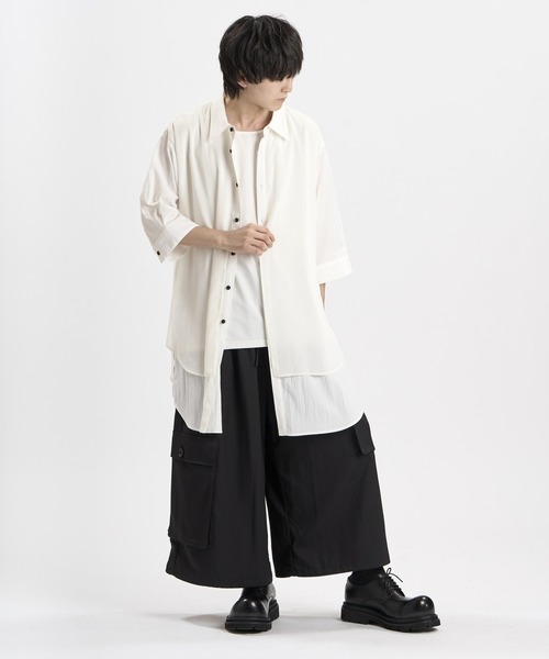 NO ID.(ノーアイディ)の「【NO ID.】Half Sleeve Sheer Layered Long Shirt / ハーフスリーブ シアー レイヤード ロング シャツ(シャツ/ブラウス・メンズ・ホワイト/グレー/ブラック・ONE SIZE)」の20枚目の写真