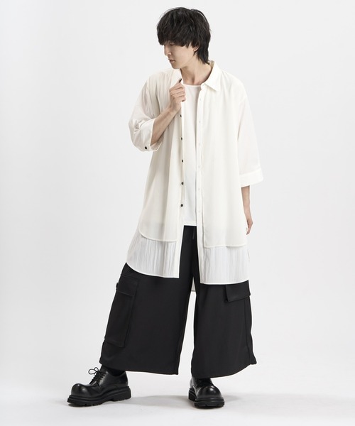 NO ID.(ノーアイディ)の「【NO ID.】Half Sleeve Sheer Layered Long Shirt / ハーフスリーブ シアー レイヤード ロング シャツ(シャツ/ブラウス・メンズ・ホワイト/グレー/ブラック・ONE SIZE)」の21枚目の写真