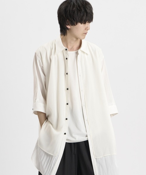 NO ID.(ノーアイディ)の「【NO ID.】Half Sleeve Sheer Layered Long Shirt / ハーフスリーブ シアー レイヤード ロング シャツ(シャツ/ブラウス・メンズ・ホワイト/グレー/ブラック・ONE SIZE)」の17枚目の写真