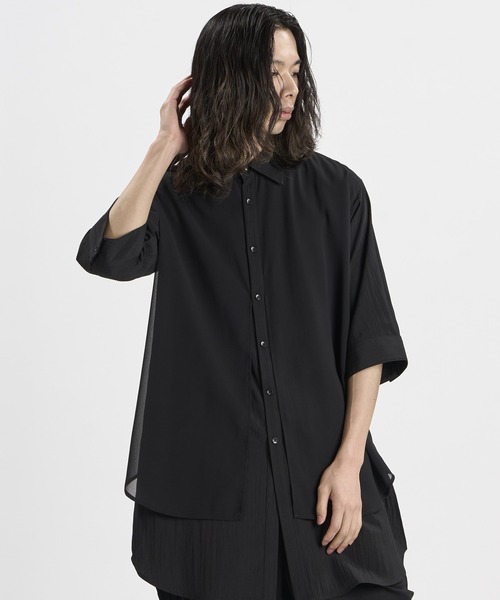 NO ID.(ノーアイディ)の「【NO ID.】Half Sleeve Sheer Layered Long Shirt / ハーフスリーブ シアー レイヤード ロング シャツ(シャツ/ブラウス・メンズ・ホワイト/グレー/ブラック・ONE SIZE)」の22枚目の写真