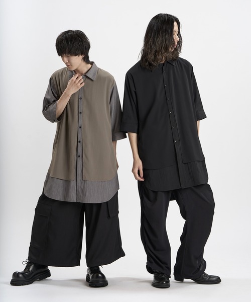 NO ID.(ノーアイディ)の「【NO ID.】Half Sleeve Sheer Layered Long Shirt / ハーフスリーブ シアー レイヤード ロング シャツ(シャツ/ブラウス・メンズ・ホワイト/グレー/ブラック・ONE SIZE)」の4枚目の写真