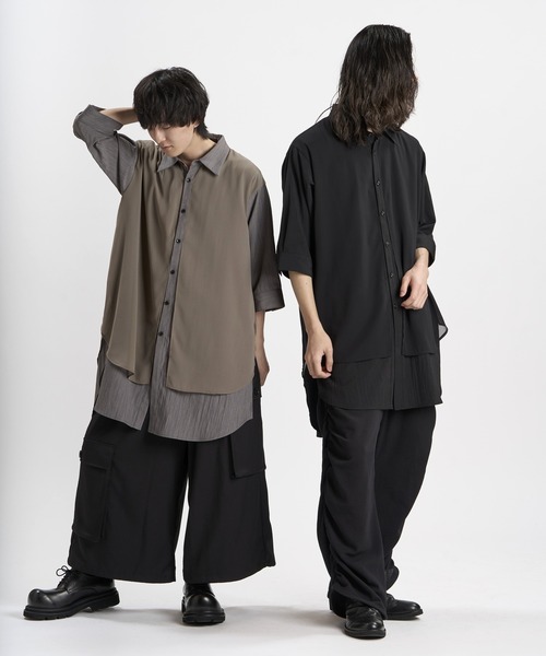 NO ID.(ノーアイディ)の「【NO ID.】Half Sleeve Sheer Layered Long Shirt / ハーフスリーブ シアー レイヤード ロング シャツ(シャツ/ブラウス・メンズ・ホワイト/グレー/ブラック・ONE SIZE)」の5枚目の写真