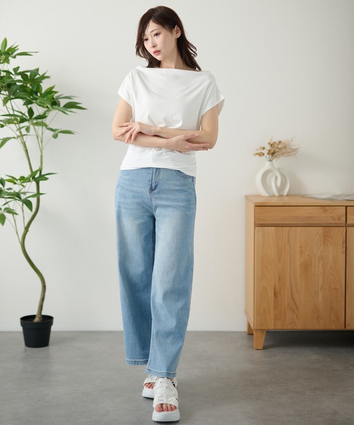 DAYRA(デイラ)の「ドレープ 半袖 ボートネック カットソー(Tシャツ/カットソー・レディース・グリーン/アイボリー/イエロー/ブラック/グレー/ホワイト・FREE)」の21枚目の写真