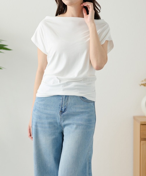 DAYRA(デイラ)の「ドレープ 半袖 ボートネック カットソー(Tシャツ/カットソー・レディース・グリーン/アイボリー/イエロー/ブラック/グレー/ホワイト・FREE)」の17枚目の写真