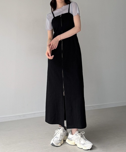 junoah(ジュノア)の「ツイルファスナーキャミワンピース(ワンピース・レディース・ダークグレー/ブラック・SMALL/LARGE/MEDIUM)」の2枚目の写真