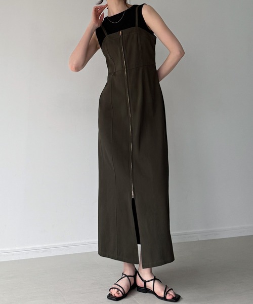 junoah(ジュノア)の「ツイルファスナーキャミワンピース(ワンピース・レディース・ダークグレー/ブラック・SMALL/LARGE/MEDIUM)」の3枚目の写真