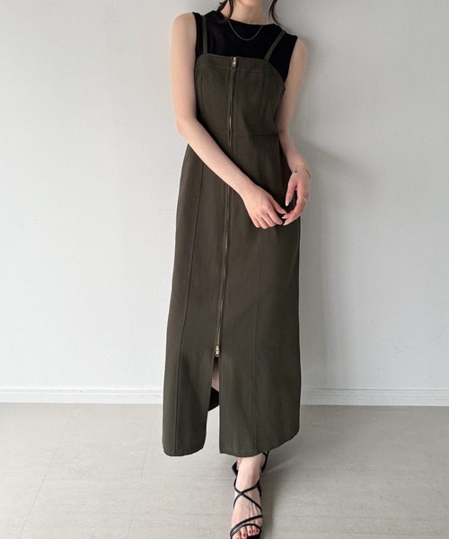 junoah(ジュノア)の「ツイルファスナーキャミワンピース(ワンピース・レディース・ダークグレー/ブラック・SMALL/LARGE/MEDIUM)」の5枚目の写真