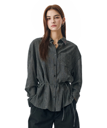 Sheer Side Tuck Oversized Fit Check Shirt [BLACK]_SEWSH008BLACK