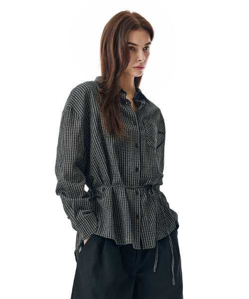 SECONDMONO（セカンドモノローグ）の「Sheer Side Tuck Oversized Fit Check Shirt [BLACK]_SEWSH008BLACK（シャツ/ブラウス・レディース・その他・F）」の5枚目の写真