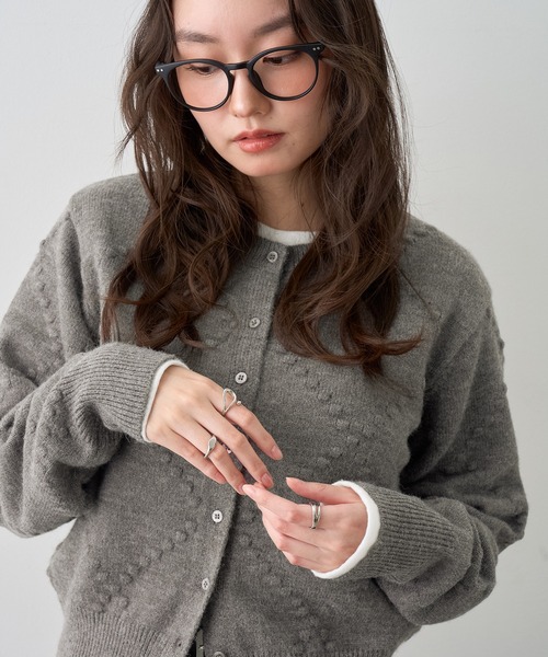 NOGLE（ノグル）の「【NOGLE/ノグル】アーガイルレリーフミニポコカーディガン（カーディガン/ボレロ・レディース・ネイビー/グレー/ブラック/オリーブ・FREE）」の8枚目の写真