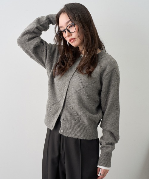 NOGLE（ノグル）の「【NOGLE/ノグル】アーガイルレリーフミニポコカーディガン（カーディガン/ボレロ・レディース・ネイビー/グレー/ブラック/オリーブ・FREE）」の10枚目の写真