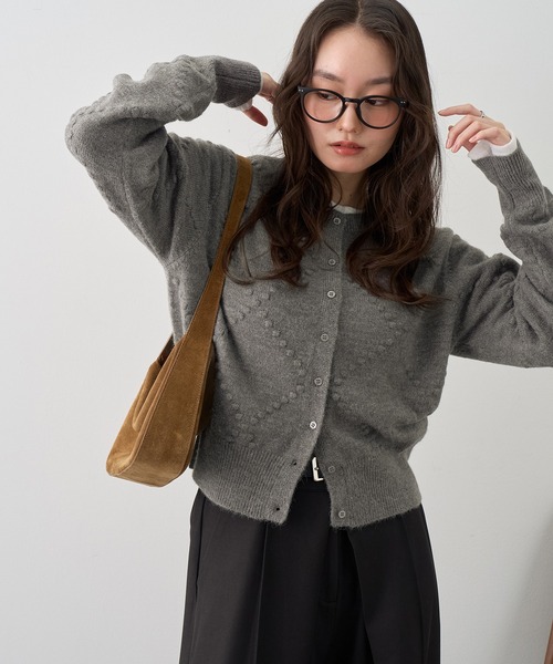NOGLE（ノグル）の「【NOGLE/ノグル】アーガイルレリーフミニポコカーディガン（カーディガン/ボレロ・レディース・ネイビー/グレー/ブラック/オリーブ・FREE）」の9枚目の写真