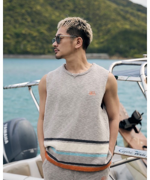 #Re:room(リルーム)の「マルチカラースラブニットノースリーブ(Tシャツ/カットソー・メンズ・ベージュ/ライトブラック・MEDIUM/SMALL)」の3枚目の写真