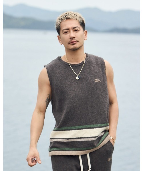 #Re:room(リルーム)の「マルチカラースラブニットノースリーブ(Tシャツ/カットソー・メンズ・ベージュ/ライトブラック・MEDIUM/SMALL)」の9枚目の写真