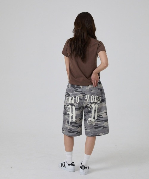 HOODHOOD(フッドフッド)の「【UNISEX】HOODHOOD/バックプリントバミューダパンツ(裏毛)(スウェットパンツ・レディース・ブラック/グレー/グレー系カモフラージュ・LARGE/MEDIUM)」の18枚目の写真