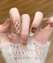 ビジュー ラメ グラデ ロング ネイルチップ（ネイルシール/ネイル