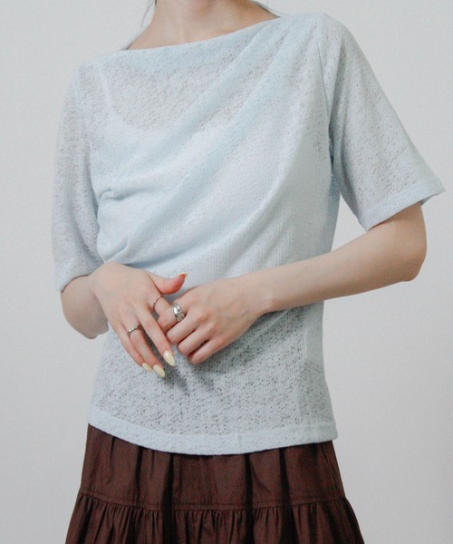 Social GIRL（ソーシャルガール）の「カットレース半袖トップス 半袖Tシャツ シアートップス（Tシャツ/カットソー・レディース・ホワイト/ライトブルー/ブラック/ピンク・M）」の3枚目の写真