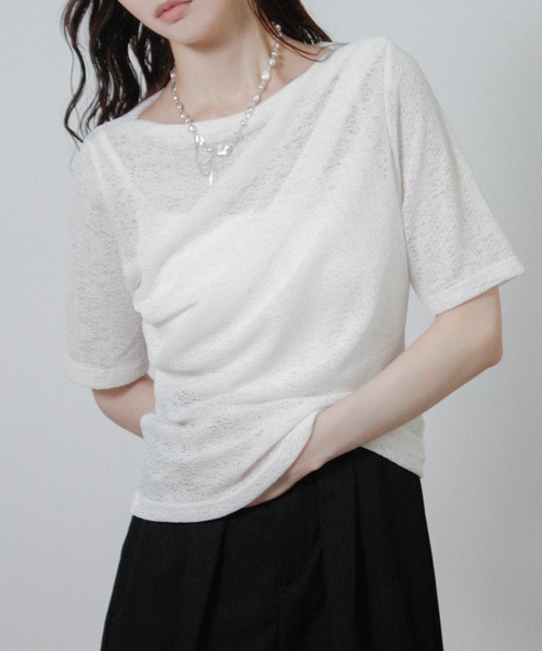Social GIRL（ソーシャルガール）の「カットレース半袖トップス 半袖Tシャツ シアートップス（Tシャツ/カットソー・レディース・ホワイト/ライトブルー/ブラック/ピンク・M）」の6枚目の写真