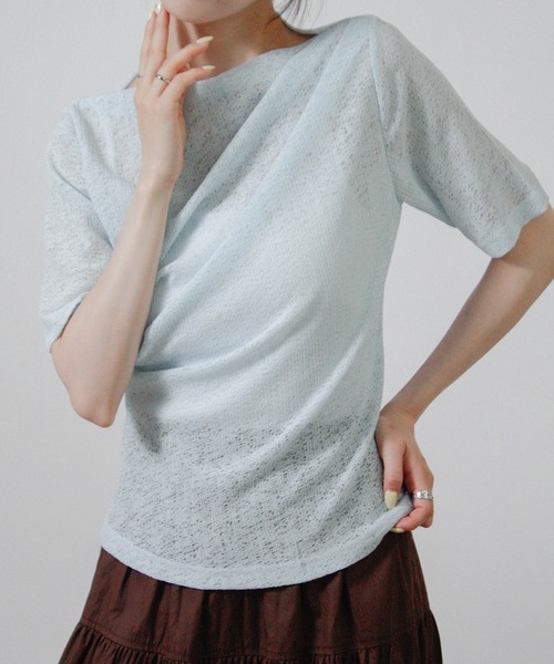 Social GIRL（ソーシャルガール）の「カットレース半袖トップス 半袖Tシャツ シアートップス（Tシャツ/カットソー・レディース・ホワイト/ライトブルー/ブラック/ピンク・M）」の21枚目の写真