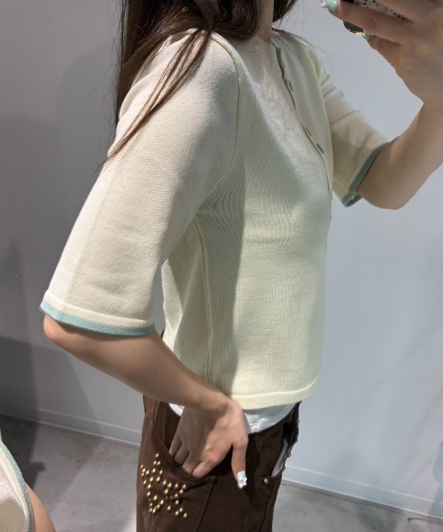 Birthday room(バースデイルーム)の「バイカラーサマーレイヤードトップス/Two-tone summer layered top(ニット/セーター・レディース・ブラウン/アイボリー・FREE)」の4枚目の写真