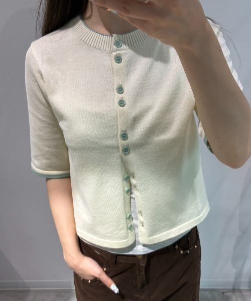 Birthday room(バースデイルーム)の「バイカラーサマーレイヤードトップス/Two-tone summer layered top(ニット/セーター・レディース・ブラウン/アイボリー・FREE)」の5枚目の写真