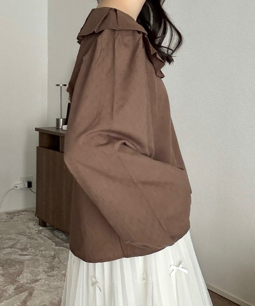 Cham.（チャム）の「フリルカラーブラウス（シャツ/ブラウス・レディース・ブラウン/ホワイト・FREE）」の11枚目の写真