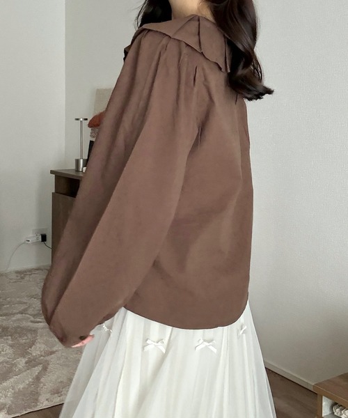 Cham.（チャム）の「フリルカラーブラウス（シャツ/ブラウス・レディース・ブラウン/ホワイト・FREE）」の9枚目の写真