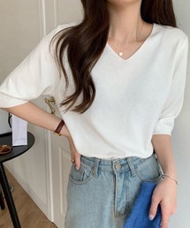 L LABEL（エルラベル）の「Vネックニットトップ（Tシャツ/カットソー）」