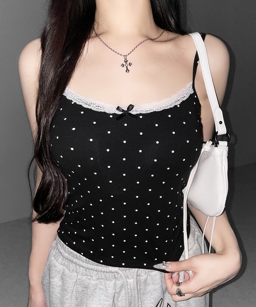 me+em select（ミームセレクト）の「【 ３color 】ミニリボンドットレースキャミソール ／ mini ribbon dot lace camisole（キャミソール・レディース・ブラック/グレー/ホワイト・FREE）」の3枚目の写真