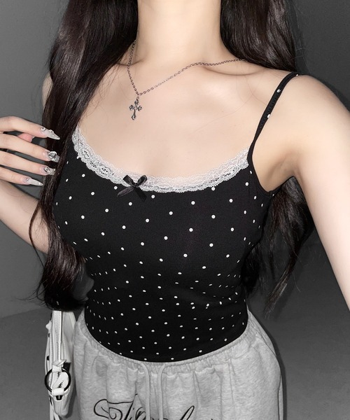me+em select（ミームセレクト）の「【 ３color 】ミニリボンドットレースキャミソール ／ mini ribbon dot lace camisole（キャミソール・レディース・ブラック/グレー/ホワイト・FREE）」の5枚目の写真