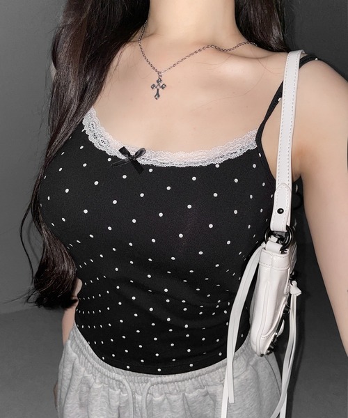 me+em select（ミームセレクト）の「【 ３color 】ミニリボンドットレースキャミソール ／ mini ribbon dot lace camisole（キャミソール・レディース・ブラック/グレー/ホワイト・FREE）」の8枚目の写真