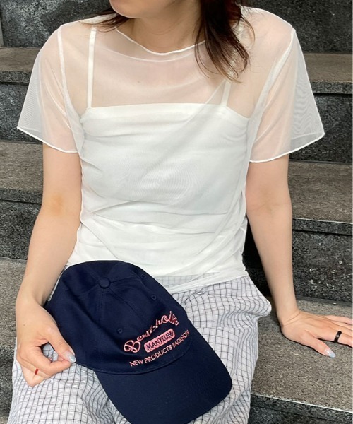 kirakiraShop(キラキラショップ)の「【2点セット】キャミソール付き シアー 半袖 トップス(Tシャツ/カットソー・レディース・ブラック/ホワイト/グレー・FREE)」の20枚目の写真