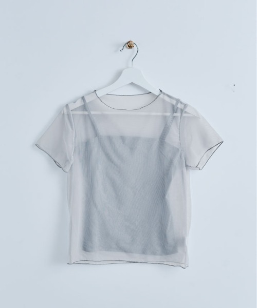 kirakiraShop(キラキラショップ)の「【2点セット】キャミソール付き シアー 半袖 トップス(Tシャツ/カットソー・レディース・ブラック/ホワイト/グレー・FREE)」の13枚目の写真