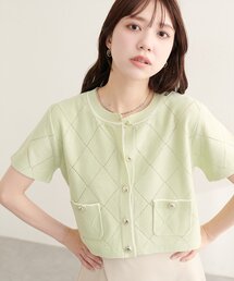 ダイヤ柄透かし配色カーディガン
