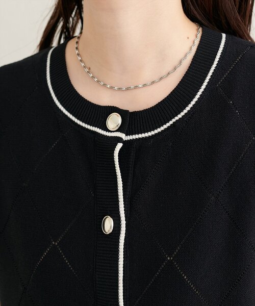 natural couture（ナチュラルクチュール）の「ダイヤ柄透かし配色カーディガン（カーディガン/ボレロ・レディース・ベージュ/ミント/ブラック/オフホワイト・FREE）」の10枚目の写真