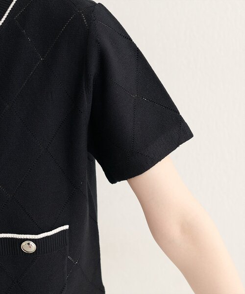 natural couture（ナチュラルクチュール）の「ダイヤ柄透かし配色カーディガン（カーディガン/ボレロ・レディース・ベージュ/ミント/ブラック/オフホワイト・FREE）」の11枚目の写真