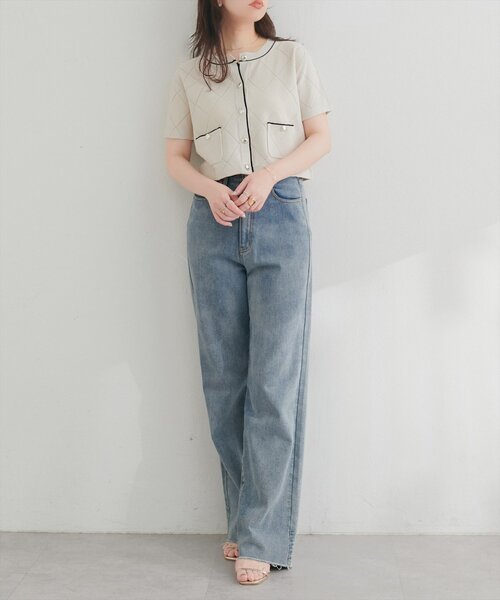 natural couture（ナチュラルクチュール）の「ダイヤ柄透かし配色カーディガン（カーディガン/ボレロ・レディース・ベージュ/ミント/ブラック/オフホワイト・FREE）」の21枚目の写真