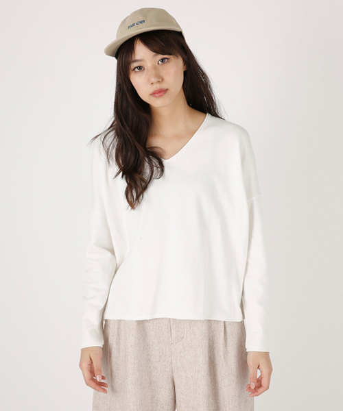 MOUSSY(マウジー)の「Loose Vneck Knit tops(ニット/セーター・レディース・ベージュ/イエロー/ブラック/オフホワイト/ピンク・FREE)」の1枚目の写真