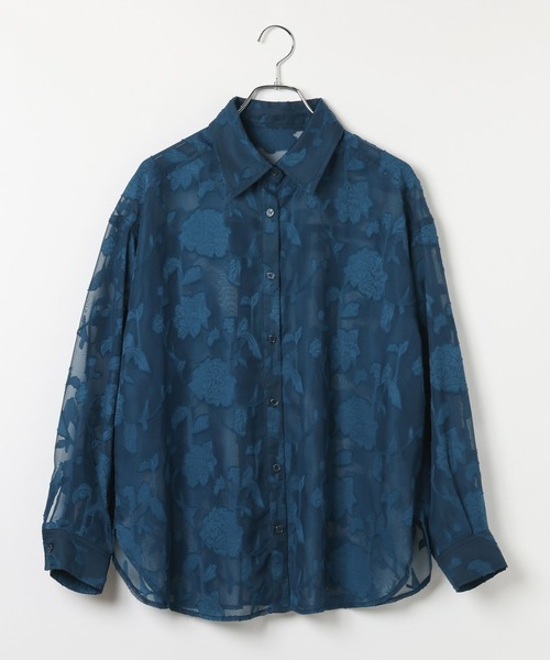 PAGEBOY(ページボーイ)の「レースジャガードシアーシャツ(シャツ/ブラウス・レディース・ブルー/オフホワイト/ブラック・FREE)」の14枚目の写真