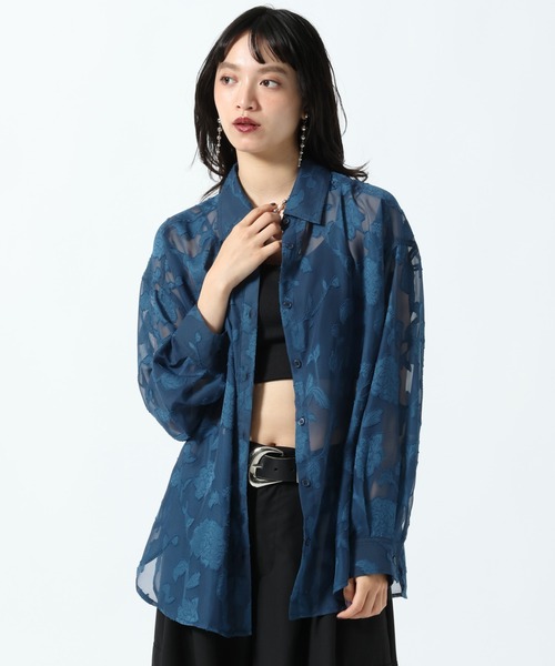 PAGEBOY(ページボーイ)の「レースジャガードシアーシャツ(シャツ/ブラウス・レディース・ブルー/オフホワイト/ブラック・FREE)」の16枚目の写真