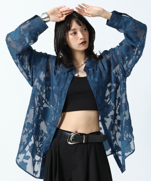PAGEBOY(ページボーイ)の「レースジャガードシアーシャツ(シャツ/ブラウス・レディース・ブルー/オフホワイト/ブラック・FREE)」の18枚目の写真