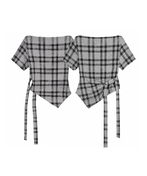 HOOK(フック)の「HOOK for girls オフショルダー アシメヘム チェックトップス (SS)(その他トップス・レディース・ベージュ/グレー・FREE)」の3枚目の写真