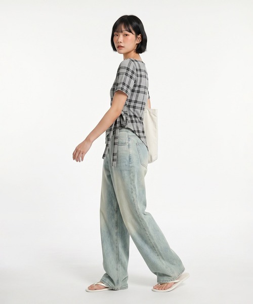 HOOK(フック)の「HOOK for girls オフショルダー アシメヘム チェックトップス (SS)(その他トップス・レディース・ベージュ/グレー・FREE)」の15枚目の写真