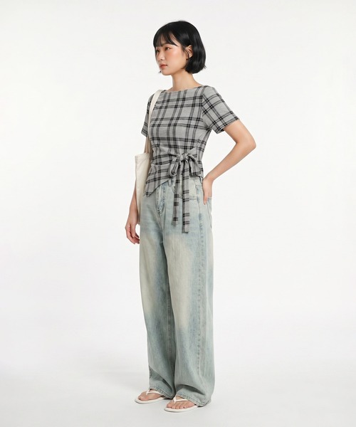 HOOK(フック)の「HOOK for girls オフショルダー アシメヘム チェックトップス (SS)(その他トップス・レディース・ベージュ/グレー・FREE)」の16枚目の写真